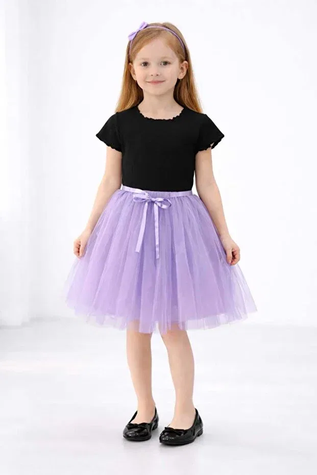 Детское платье для девочек с коротким рукавом Unprinted plain lined tutu skirted birthday party concept Neocotton, Lilac-Black