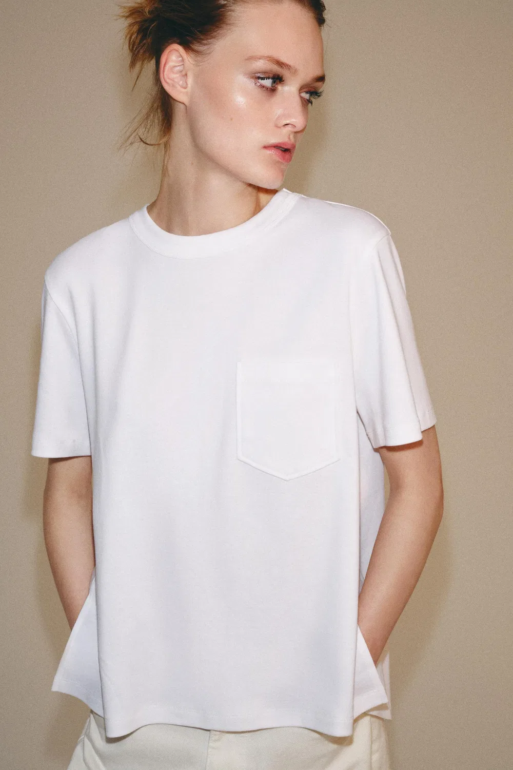 Футболка с карманом из ткани интерлок ZARA, White — фото 2