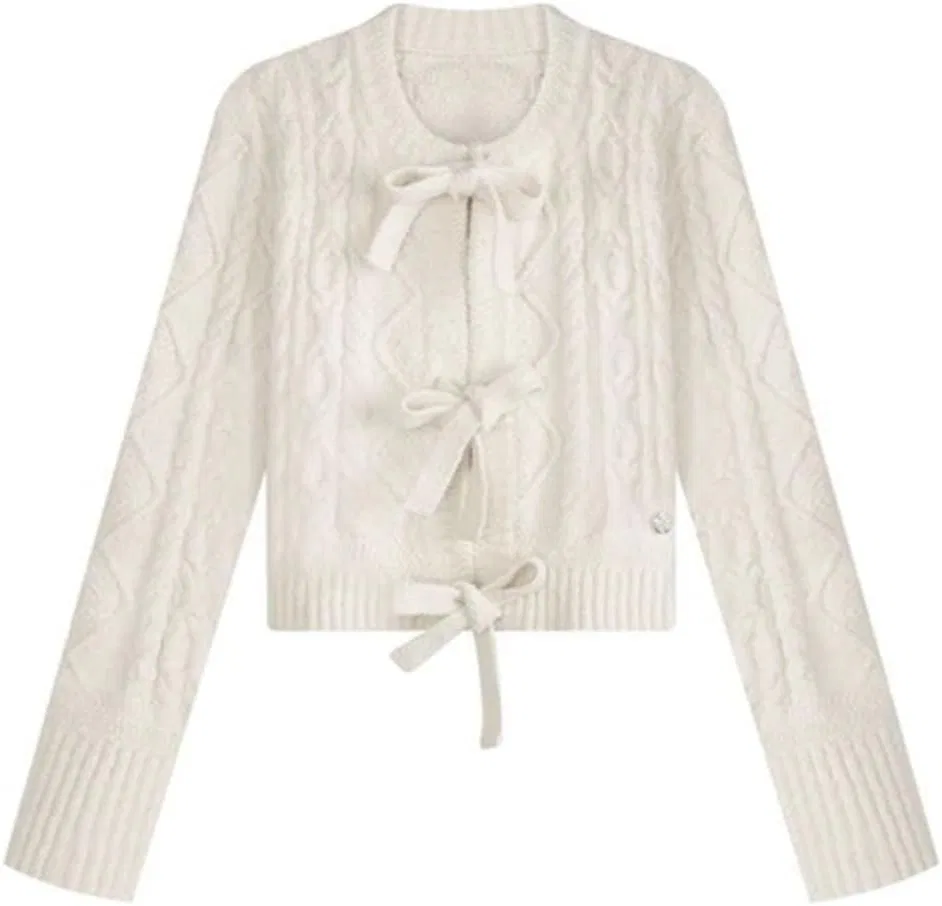 Женский кардиган с бантом, из хлопковой пряжи, White A (cotton Yarn)