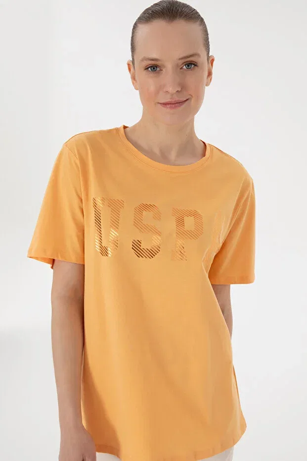 Женская хлопковая футболка с коротким рукавом U.S. Polo Assn., Melon — фото 3