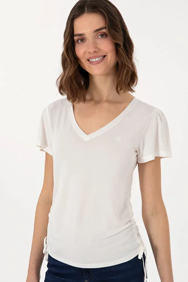 Женская футболка с V-образным вырезом U.S. Polo Assn., Nude Color — фото 3