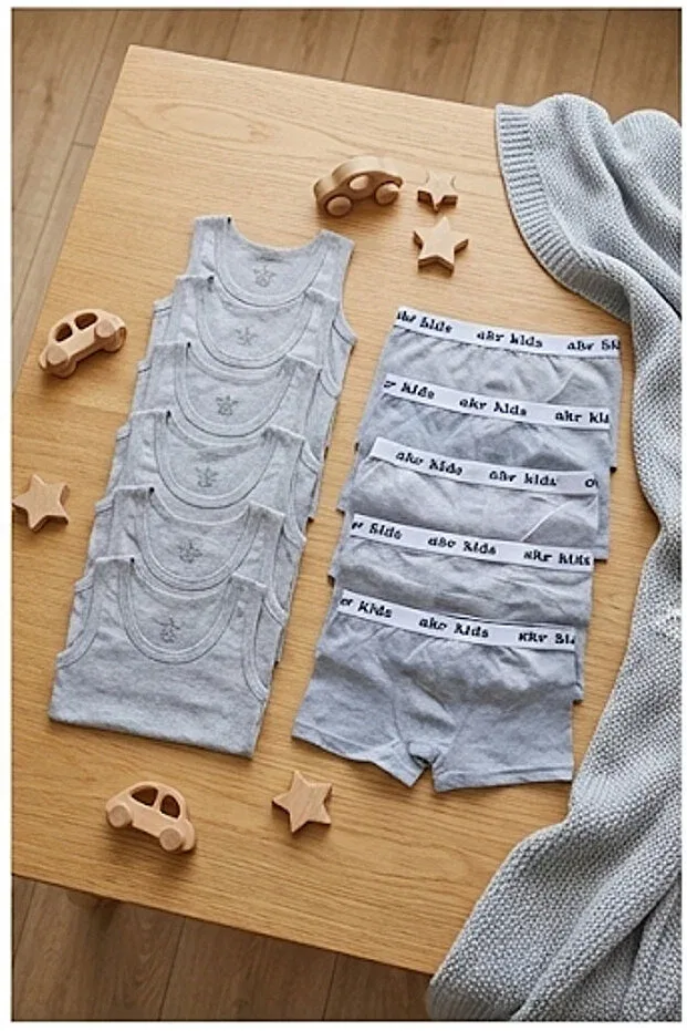 Детский комплект трусов для мальчиков хлопковый 12-Pack boys' underwear set (6 tanks + 6 boxers) Pi Giyim, Gray