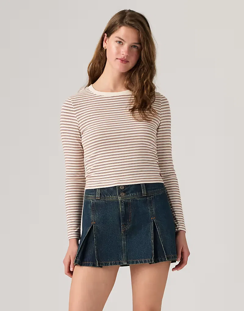 Укороченная полосатая футболка с длинными рукавами Levi's коричневого и, белый