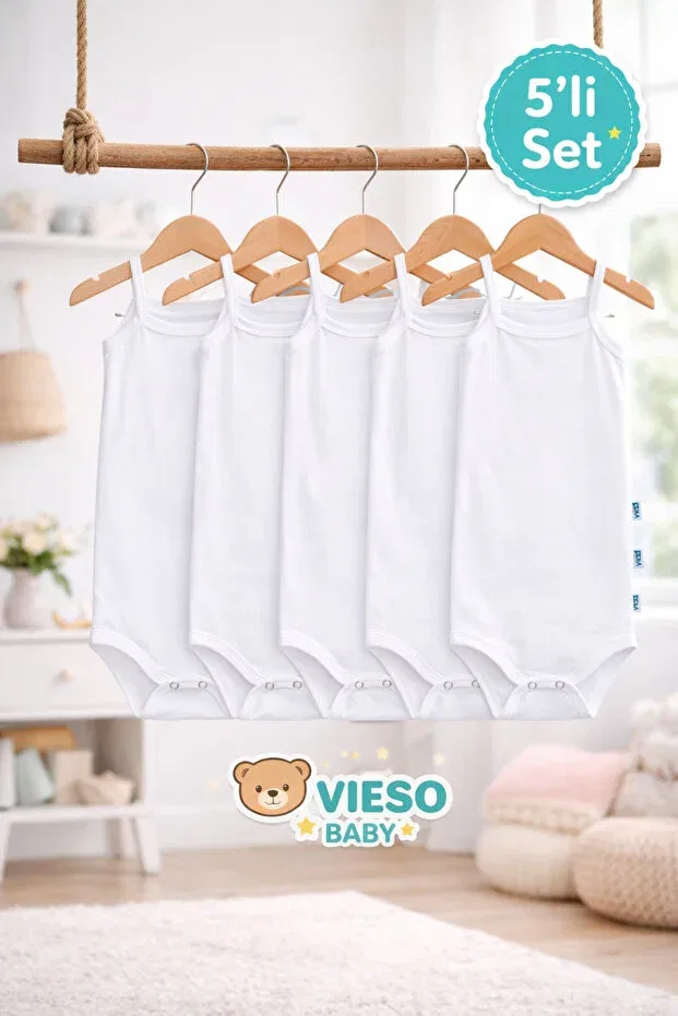 Детское боди-комбинезон без рукавов 5 предметов Vieso, White