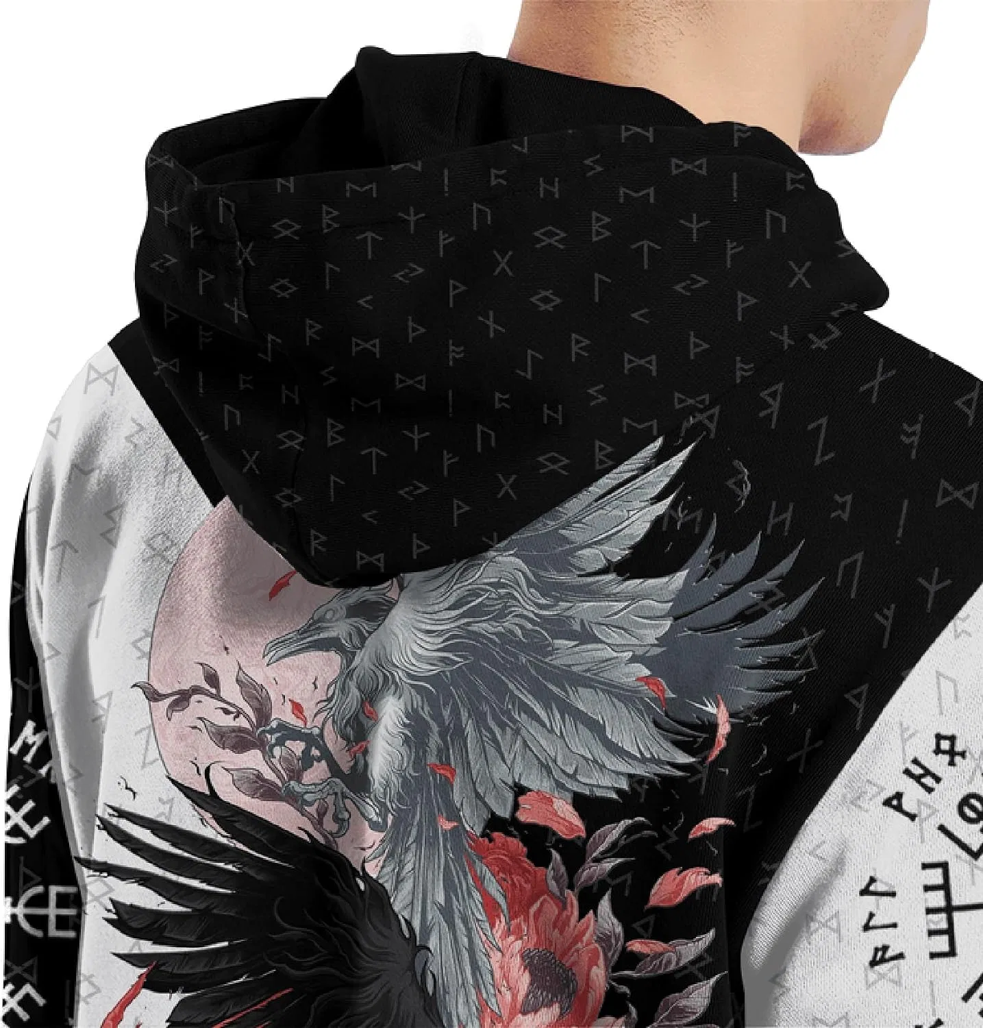 Мужское пальто с принтом Viking Tattoo Tai Chi Wolf Harajuku Mjölnir Odin Raven Vegvisir, A Viking Tattoo Hoodie — фото 3