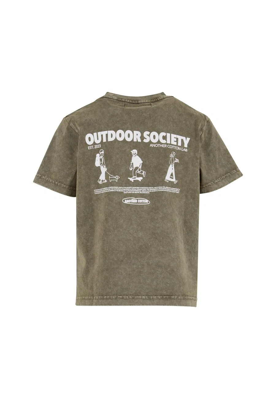 Хлопковая футболка "Outdoor Society" оливкового цвета Another Cotton Lab — фото 2
