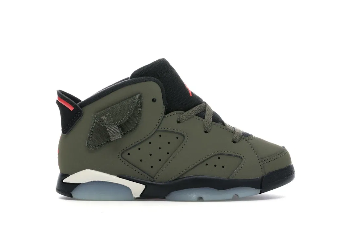 Детские кроссовки Lifestyle с принтом Jordan 6 Retro Travis Scott Jordan, Medium Olive/Black-Sail-University Red