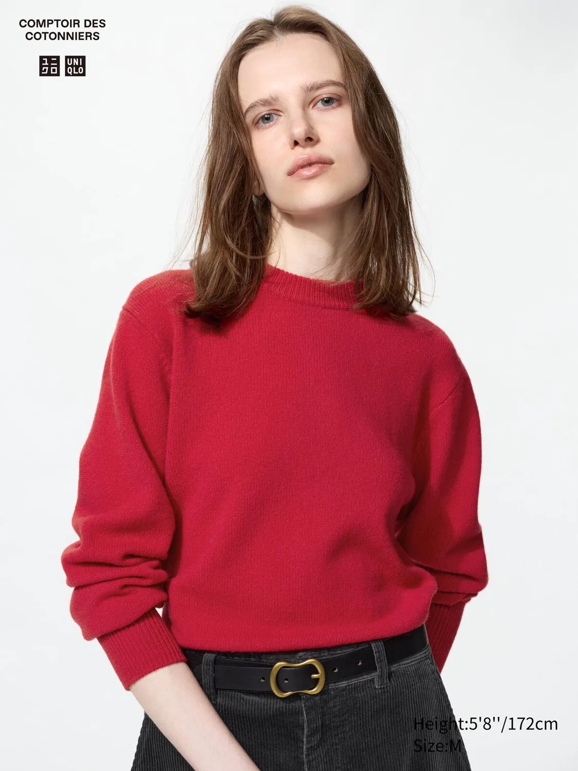 Свитер Uniqlo, базовый, круглый вырез, красный