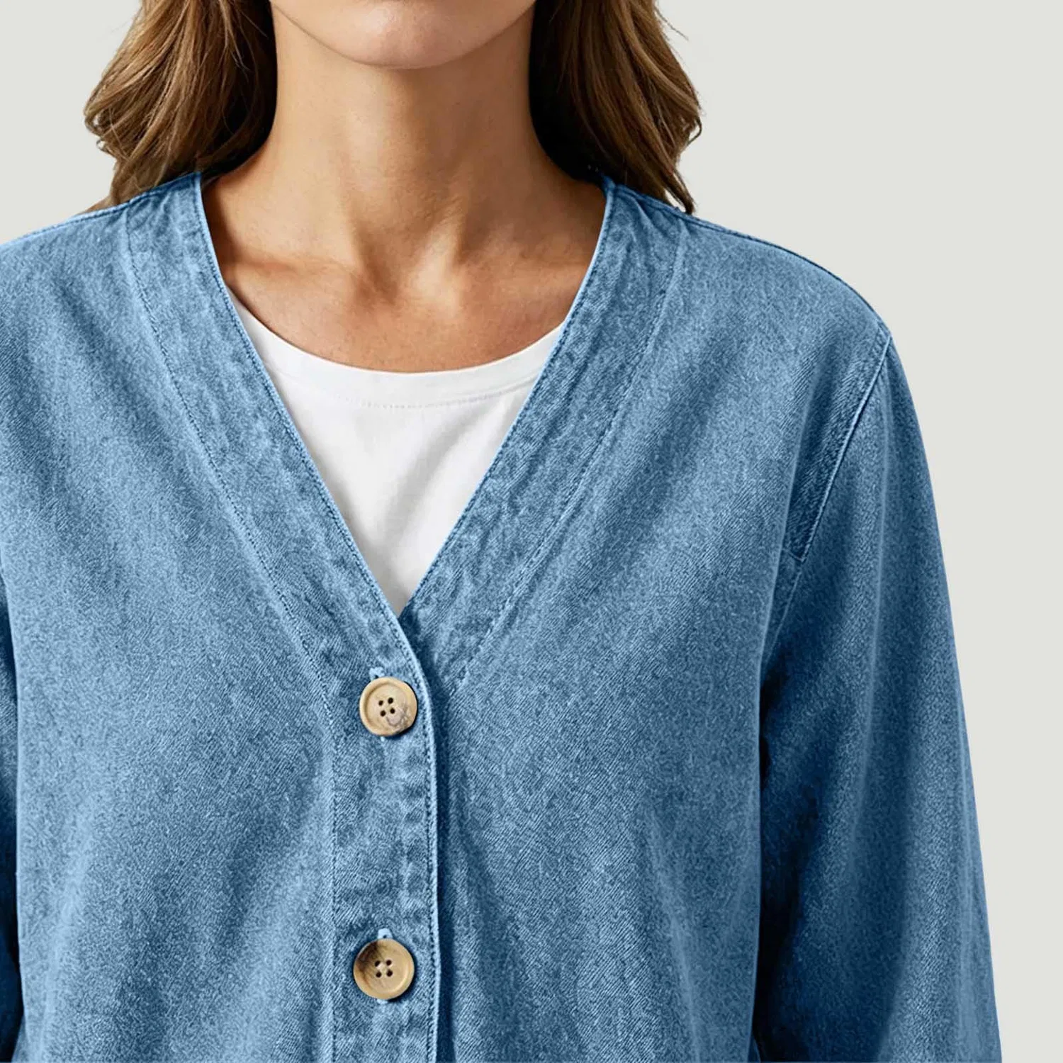 Женская джинсовая куртка с длинным рукавом, модель boyfriend, на пуговицах, vintage, Blu 1 — фото 2