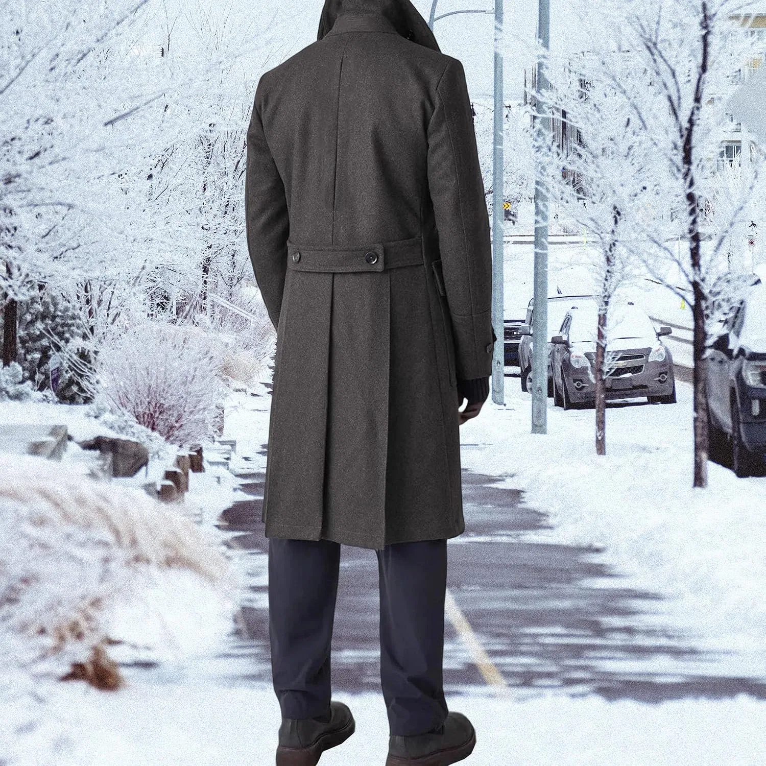 Мужское пальто двубортное шерстяное Classic Winter Overcoat, серый — фото 4