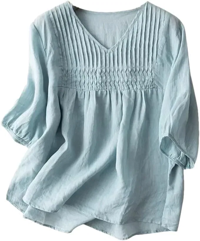 Женская свободная рубашка оверсайз из льна и хлопка, Light Blue