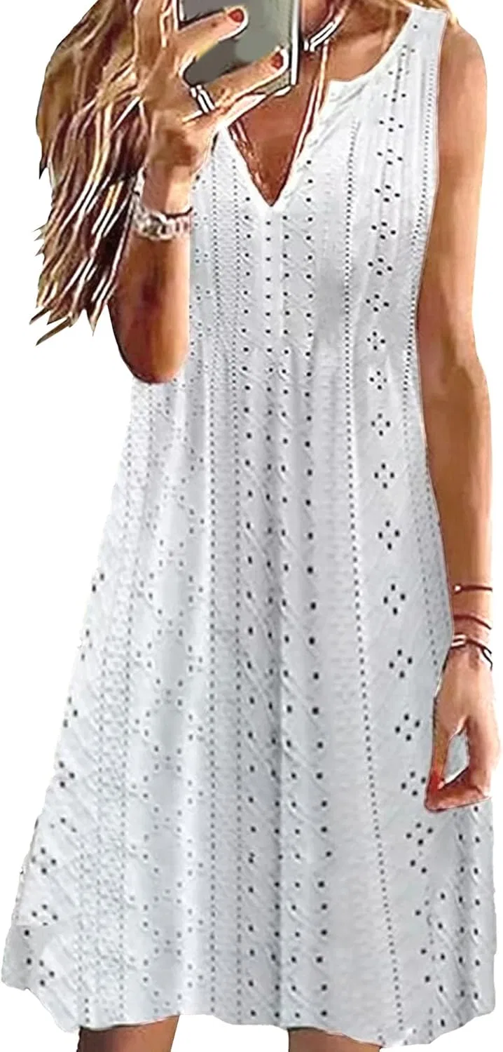 Женское мини-платье с вырезом сердечком Sweetheart Eyelet Tank Sleeveless, White