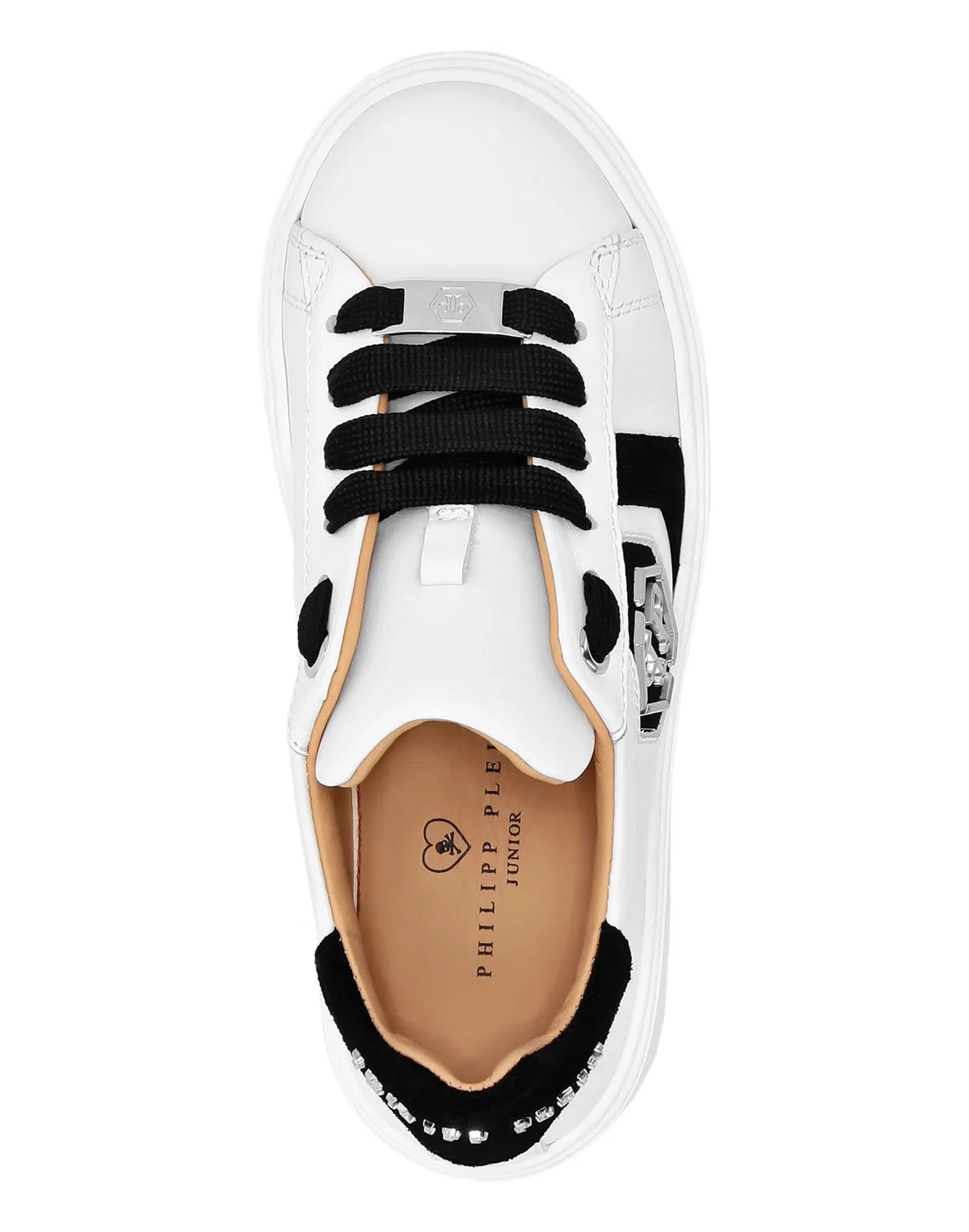 Детские кроссовки кожаные низкие Hexagon PHILIPP PLEIN, White/Black — фото 3
