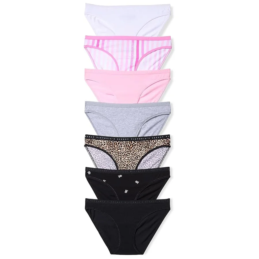Женские бикини Victoria's Secret Women's Cotton, 7 штук, розовый/черный