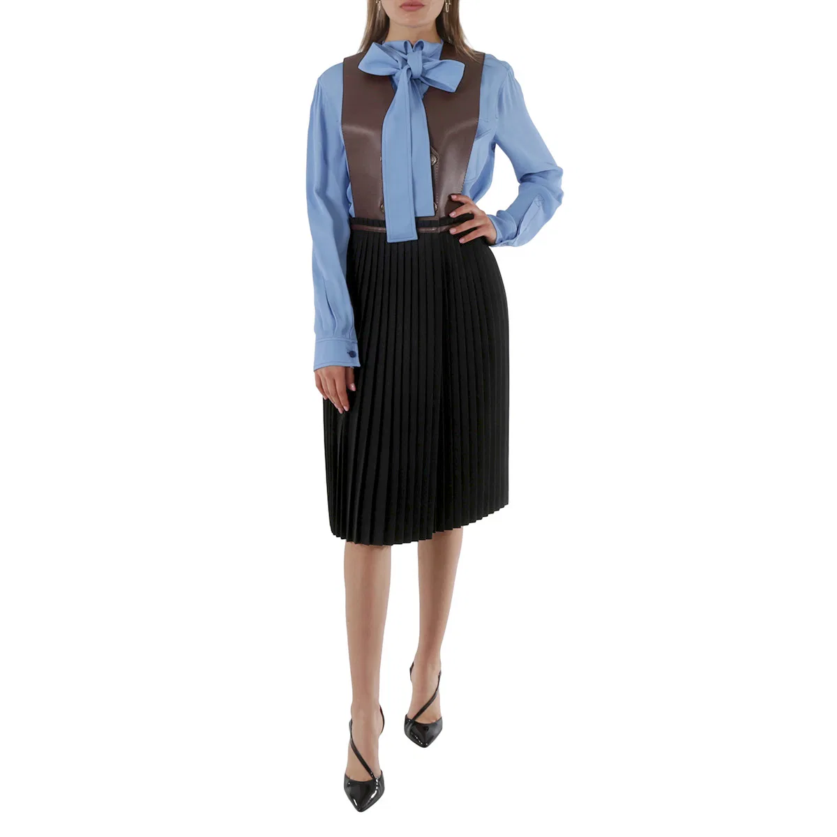 Платье-сарафан Plonge Lambskin and Wool Blend Pinafore Dress Burberry, Dark Mocha