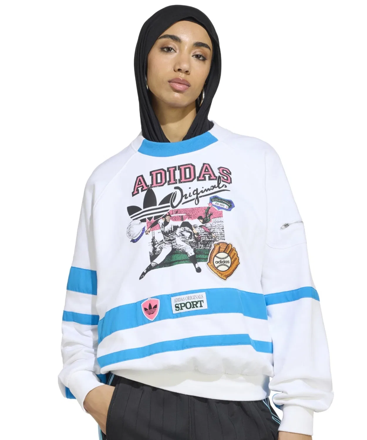 Женский свитшот оверсайз с длинным рукавомArchive Baseball Adidas, Белый