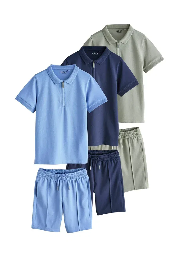 Комплект из футболки поло и шорт, хлопок, Regular fit - short sleeve set 3 pack, Next, Light Blue, Navy, Khaki, темно-синий/светло-голубой/хаки