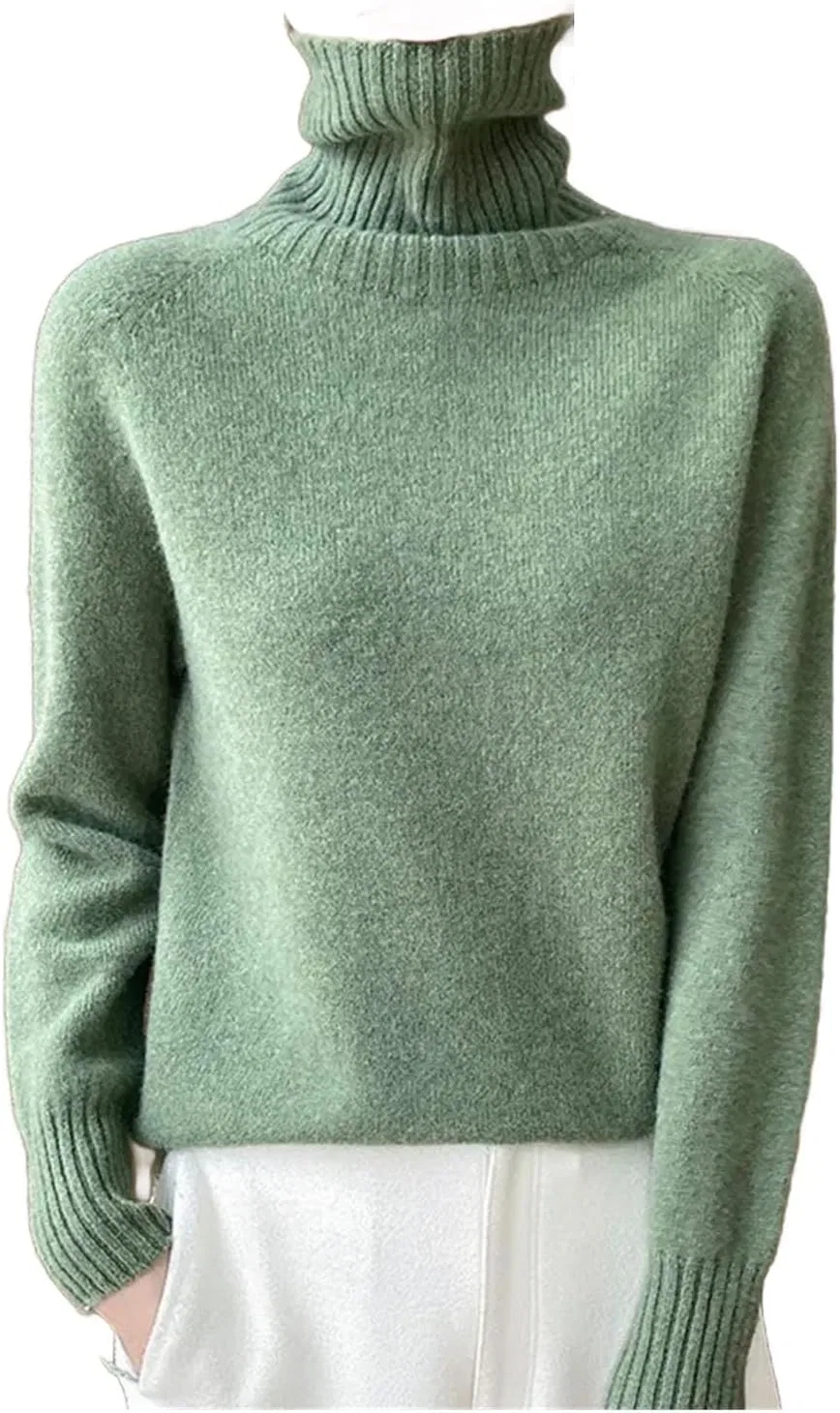 Женский свитер с высоким воротником, свободный, теплый, Pine Green