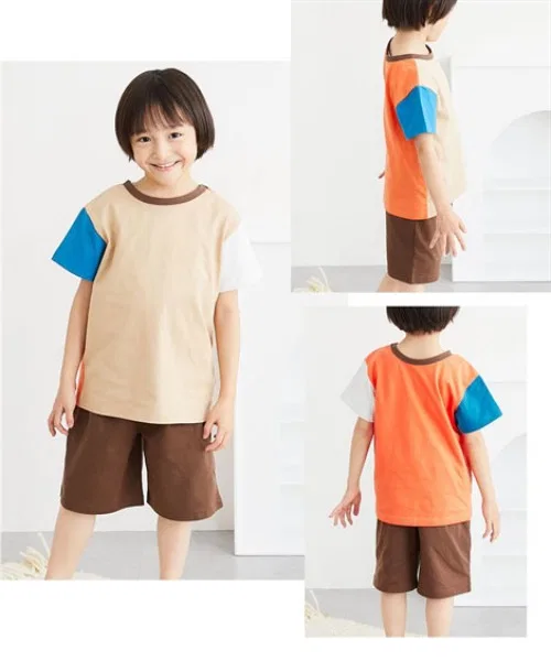 Детский комплект пижам с коротким рукавом из хлопка, модель 2way QUNTSTYLE, Beige — фото 2