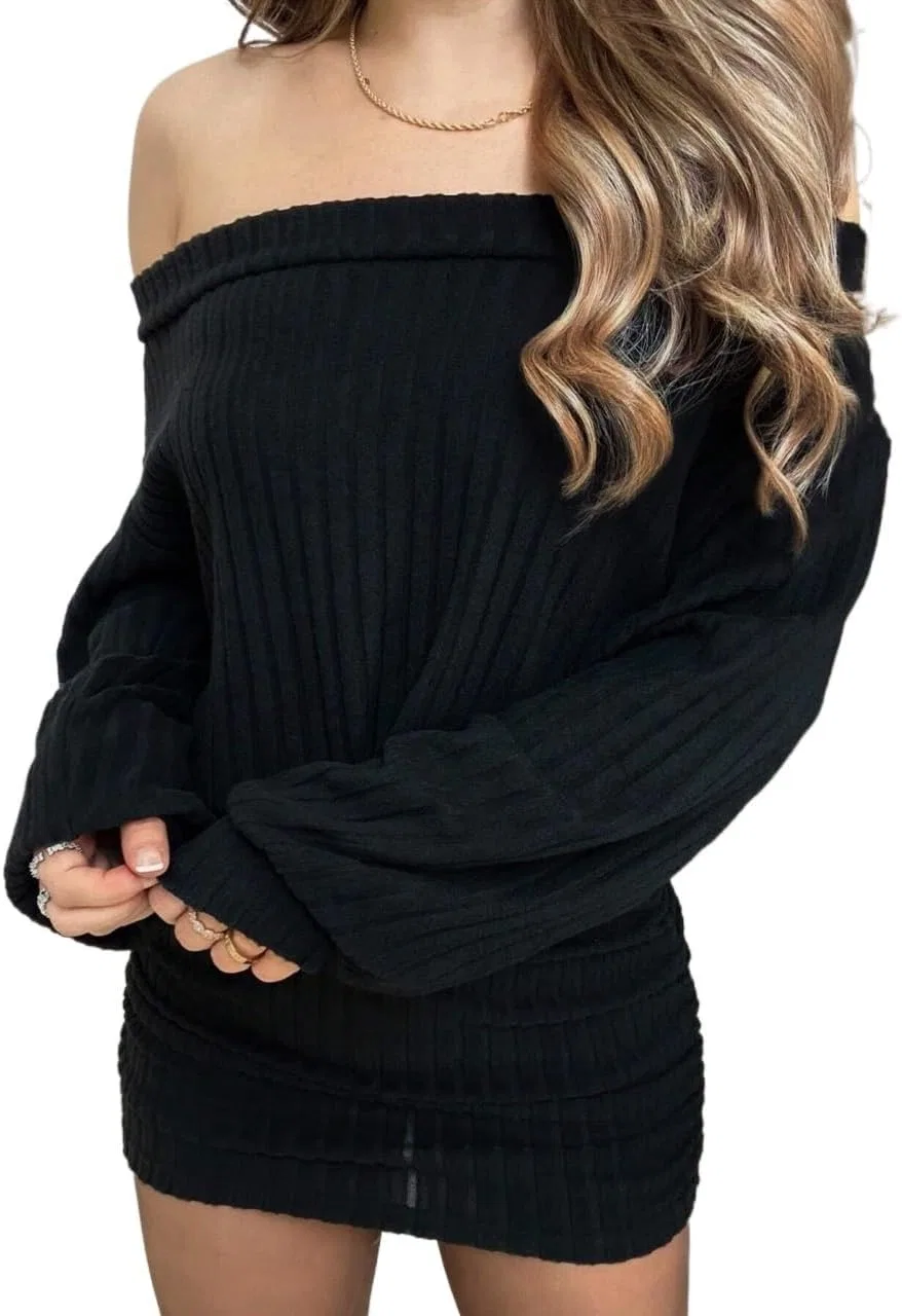 Женское платье-бандо с длинным рукавом Bodycon, Black