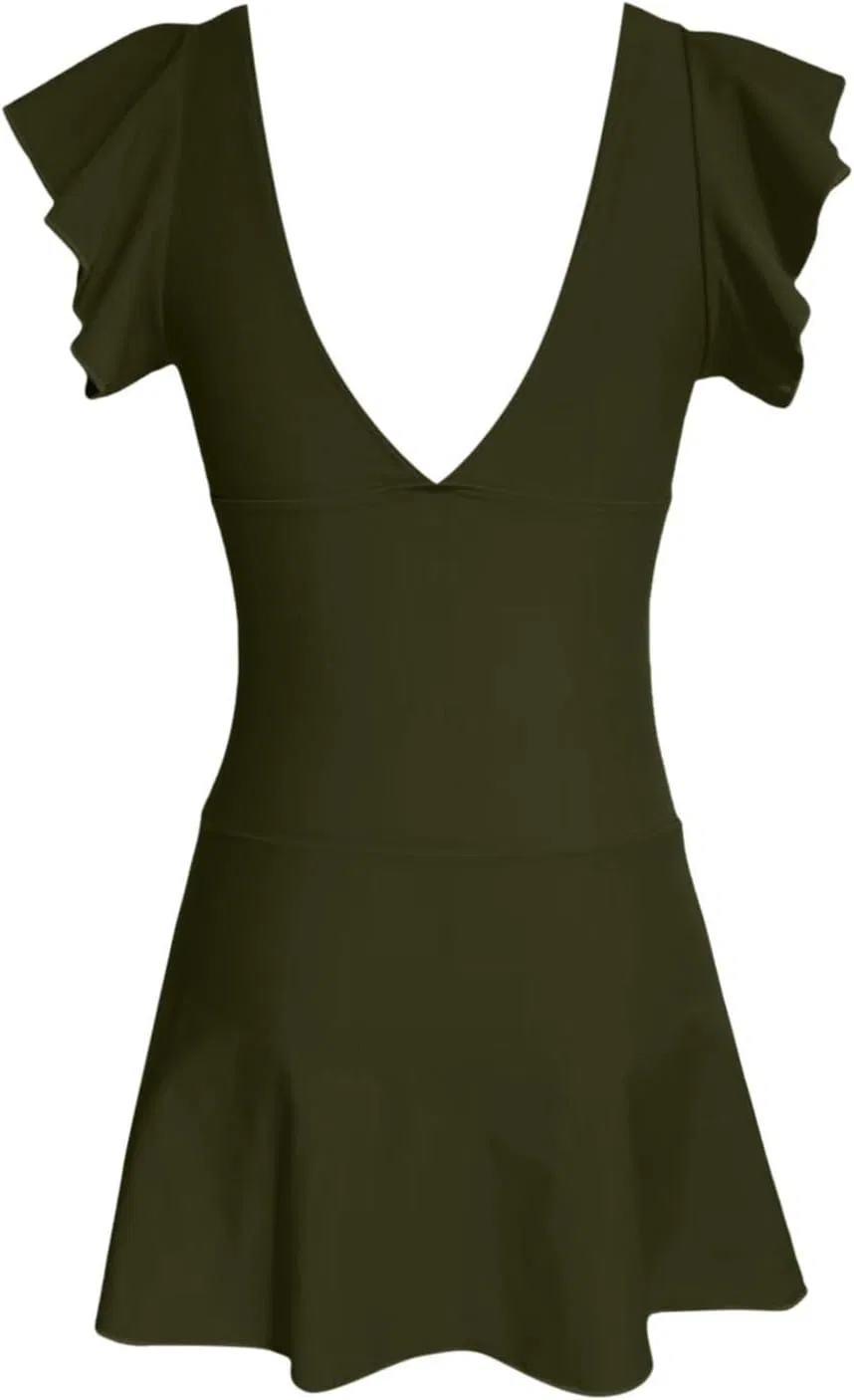Женский цельнокроеный купальник с контролем живота, Double-breasted, Green — фото 4