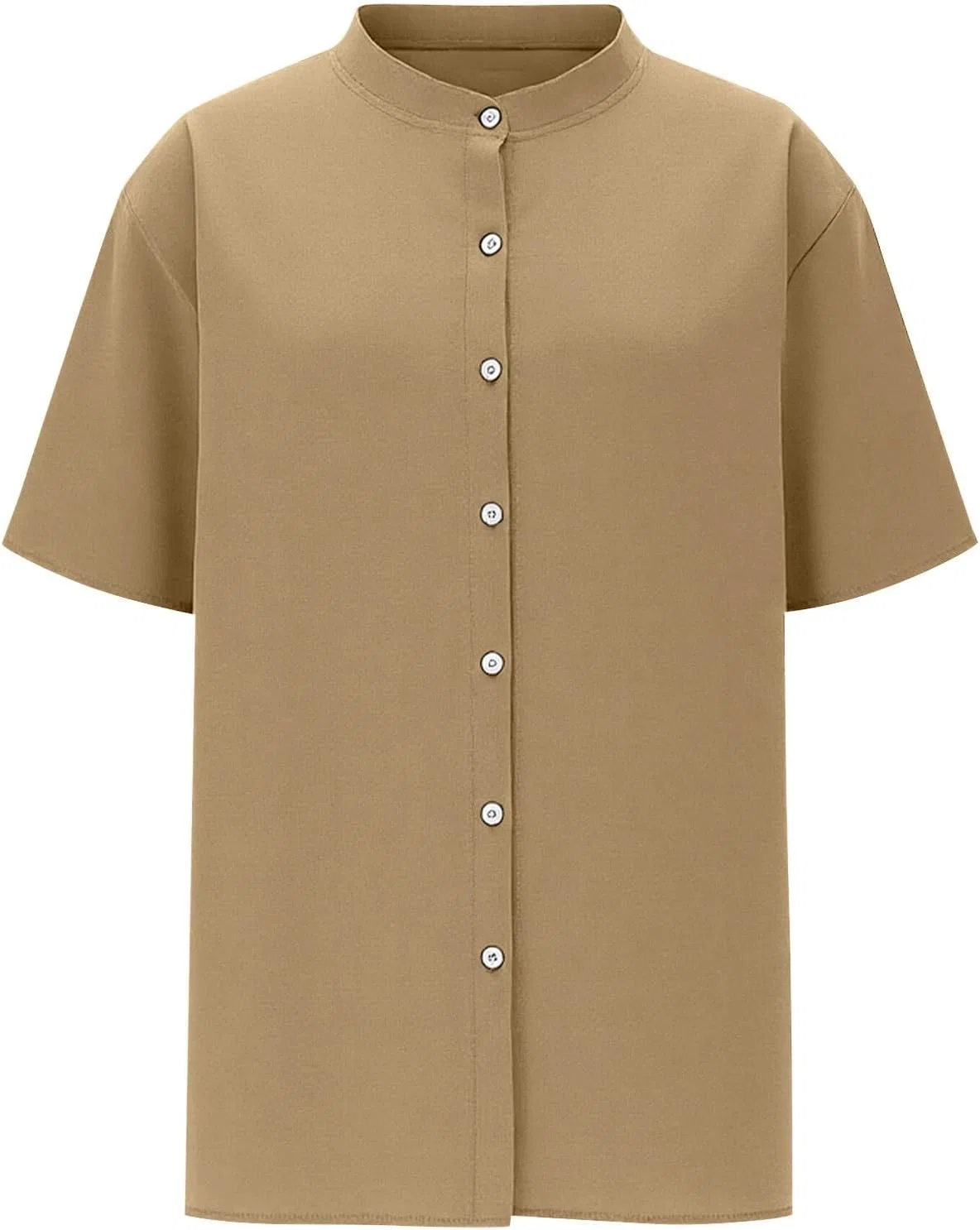 Мужская хлопково-льняная рубашка с воротником-стойкой, Khaki — фото 3