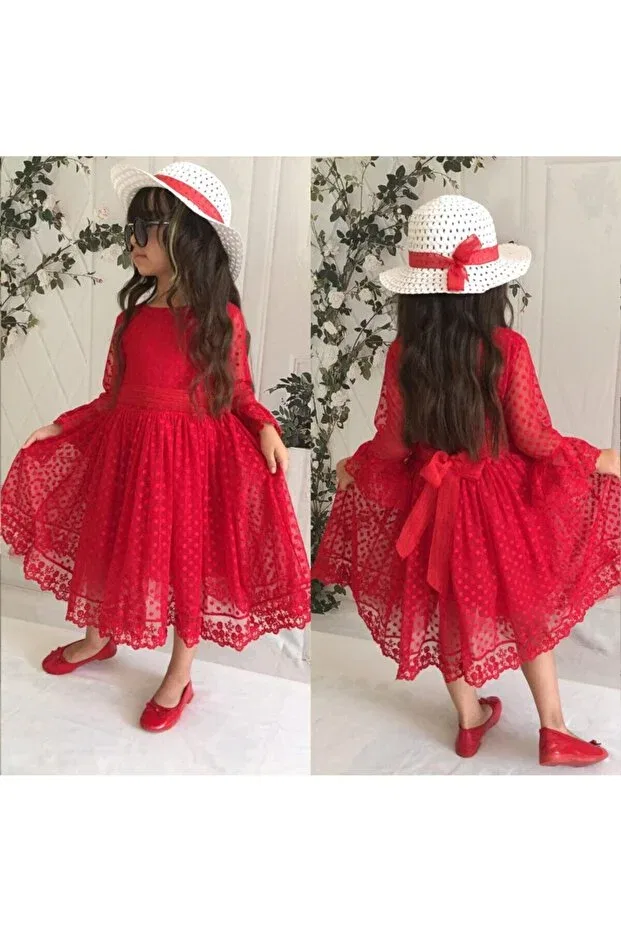 Детское платье для девочек кружевное Delfini Kids, Red — фото 2
