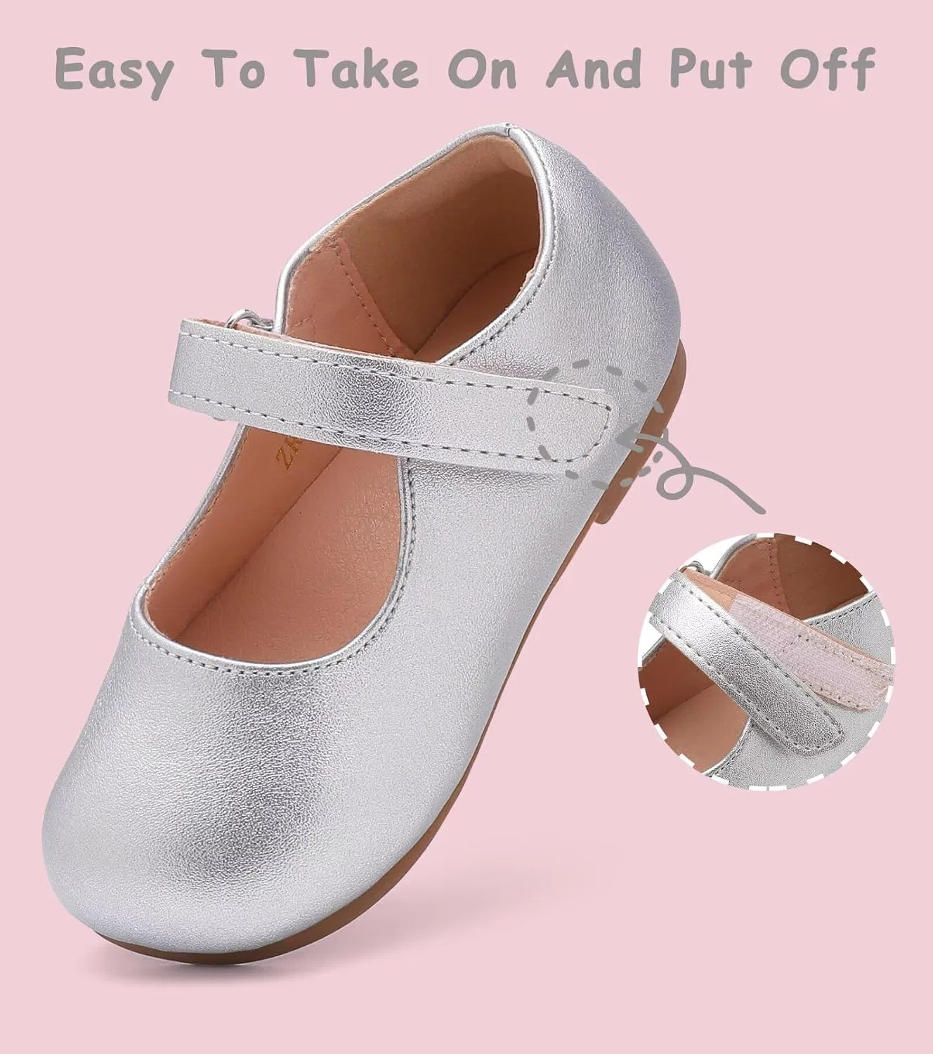 Детские туфли Мэри Джейн для девочек Flower Girl Dress Shoes Mary Janes Flat Nedaan, Silver — фото 4