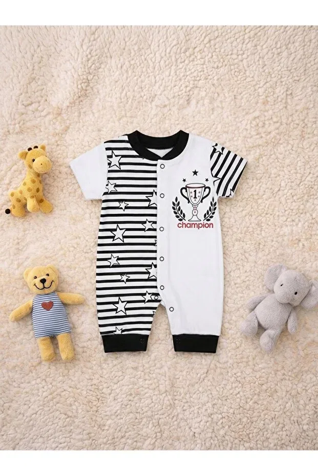 Детский комбинезон для новорожденных с принтом Taraftar baby summer rompers beşiktaş set of 2 Daphkids, Black White