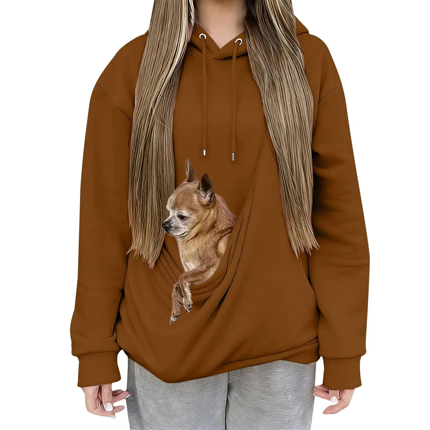 Женский худи с карманом-кенгуру Cat Hoodie, Z31 Brown — фото 2