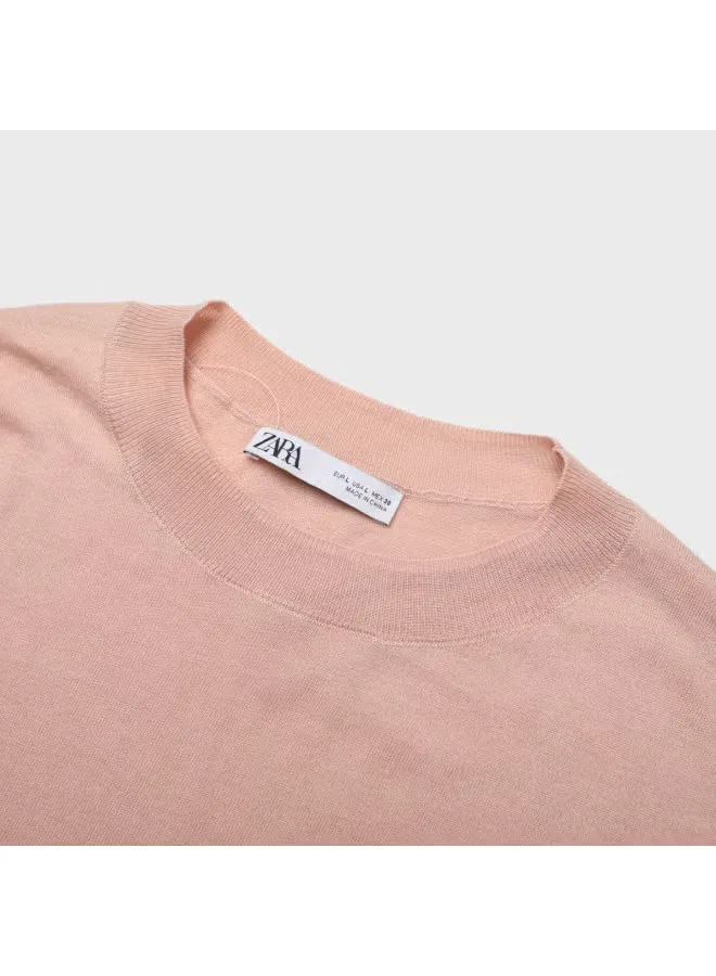 Пуловер вязаный с длинным рукавом Zara, розовый — фото 4