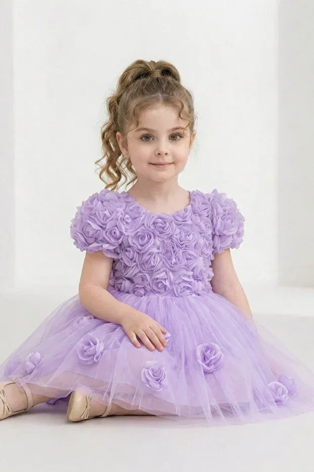 Детское платье для девочек с принтом Rosali Lase Detail Girls Tutu Evening Dress M00803 Mnk Baby&Kids, Lila — фото 4