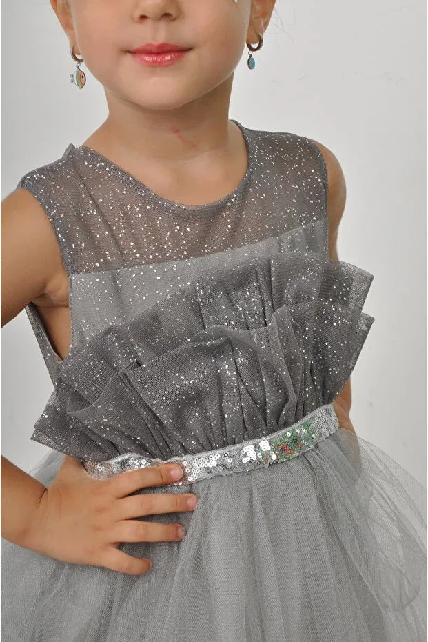 Детское платье для девочек с блестками Modest Filizdens Kids, Gray — фото 3