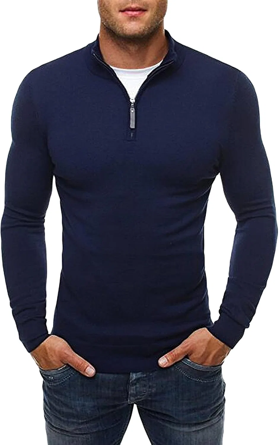 Джемпер мужской с полузастежкой-молнией, Slim Fit, Generic, XXL, Blue