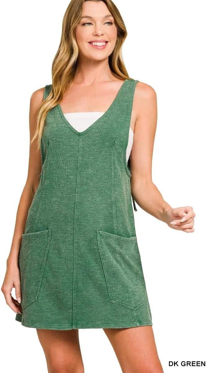 Женское платье-комбинезон с регулируемыми бретелями Washed Slub Adjustable Strap Overall Dress, Green — фото 2