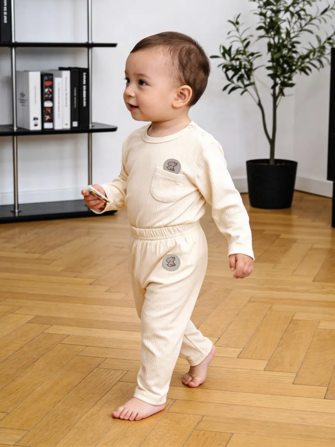 Комплект из футера с длинным рукавом Babies Basic, кремовый — фото 3