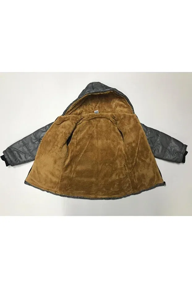 Детское зимнее пальто для мальчиков на молнии с капюшоном Baby Slon Kids Clup, Anthracite Gray — фото 3