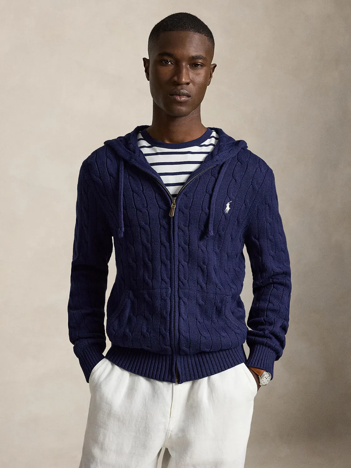 Вязаный кардиган Polo Ralph Lauren темно-синего цвета — фото 2