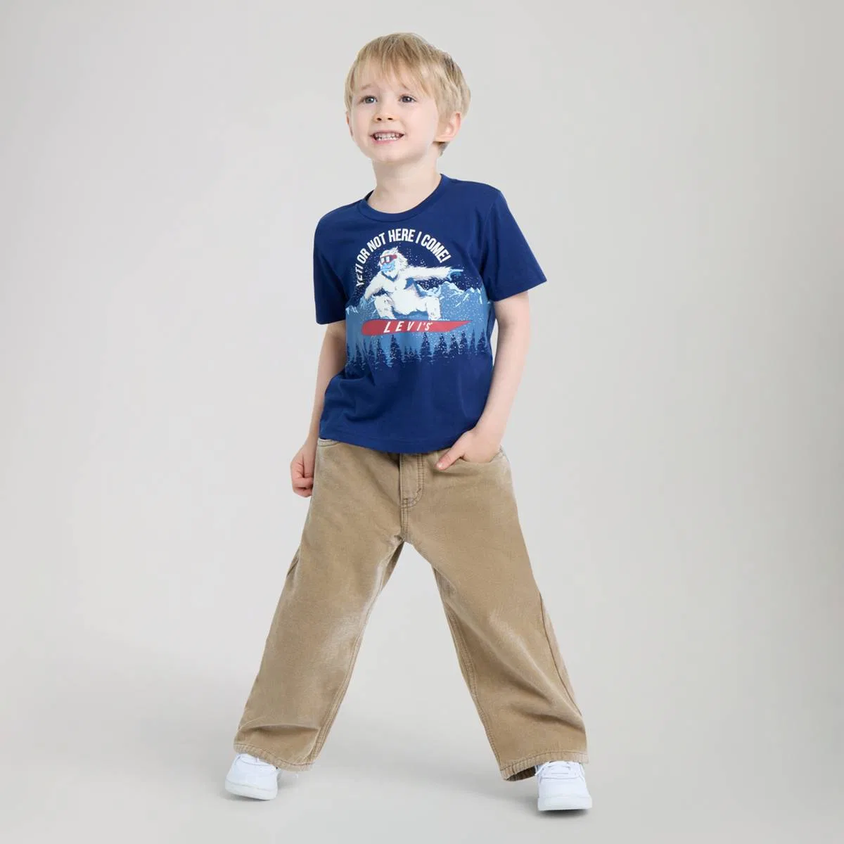Свободные джинсы на резинке для мальчиков 2-4 лет Levi's, Ermine - Brown