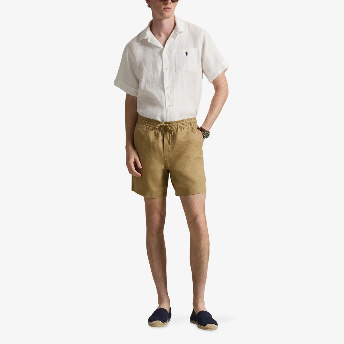 Льняная рубашка с воротником-стойкой и вышитым логотипом Polo Ralph Lauren, белый — фото 2
