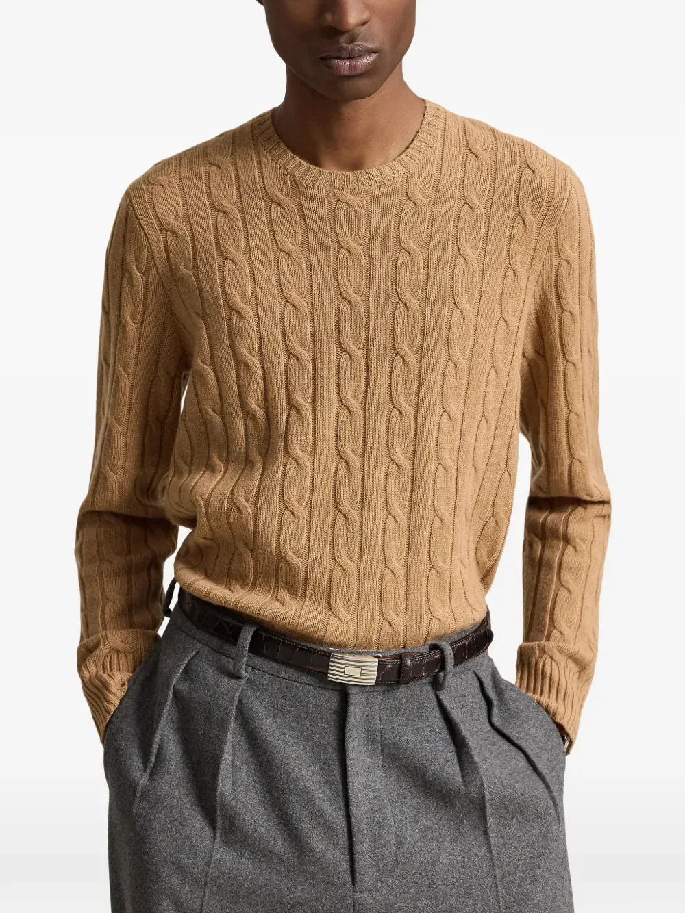 Кашемировый свитер фактурной вязки Polo Ralph Lauren, бежевый — фото 3