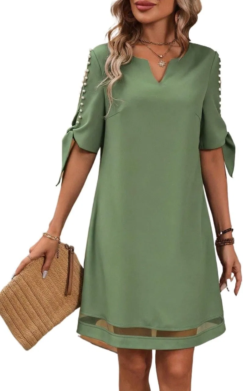 Женское повседневное платье-туника с узлом и рюшами Pastel Green