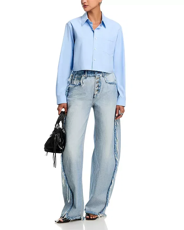Женская рубашка хлопковая укороченная с принтом Alexander Wang, Oxford Blue — фото 2