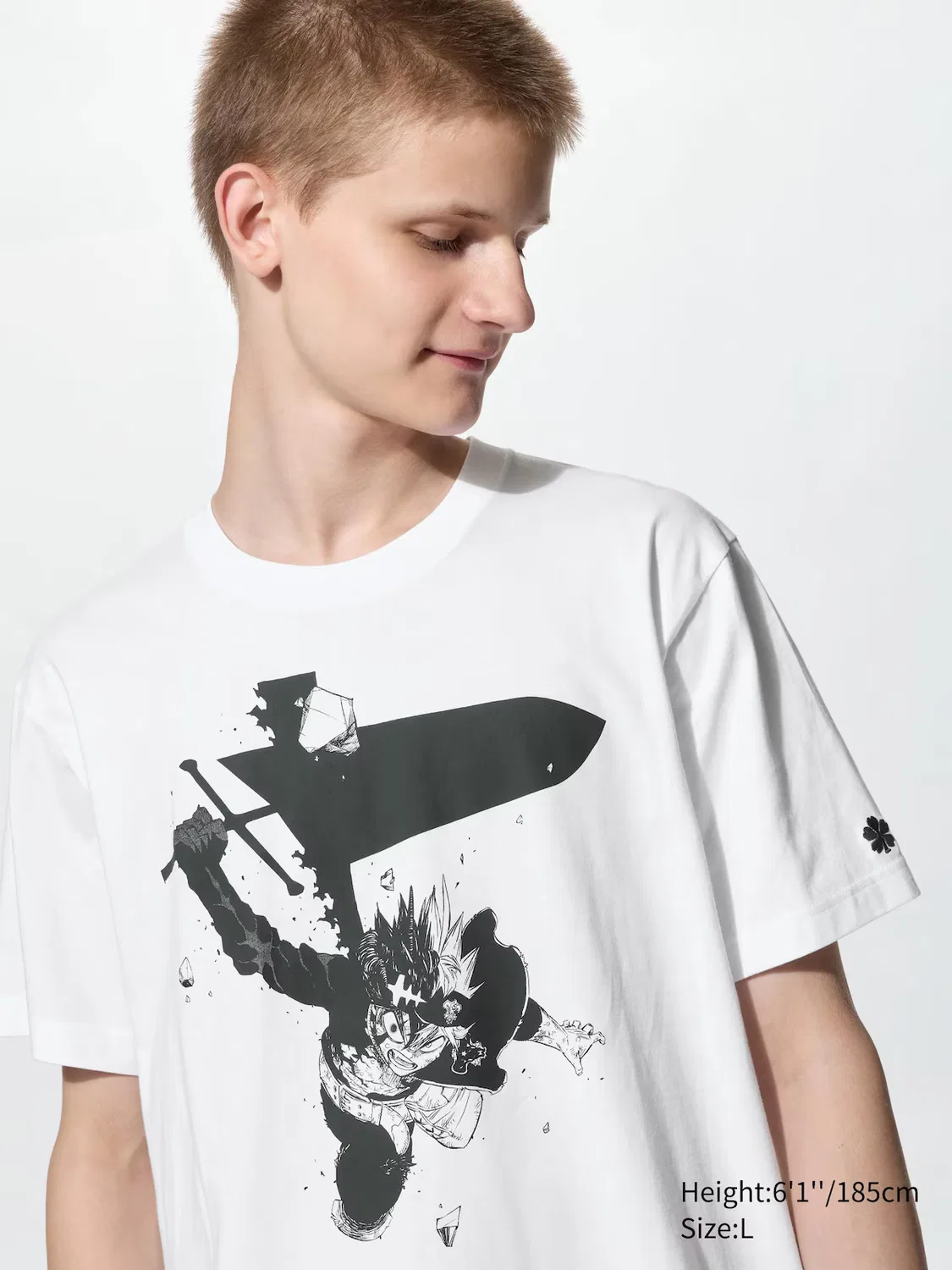 Футболка с коротким рукавом Uniqlo, Manga ut shueisha 100th | Black Clover, графический принт по мотивам манги, белый