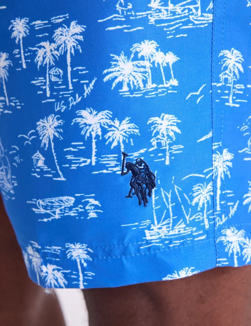Мужские шорты для плавания U.S. Polo Assn. 7" Palm Tree Print, голубой — фото 4