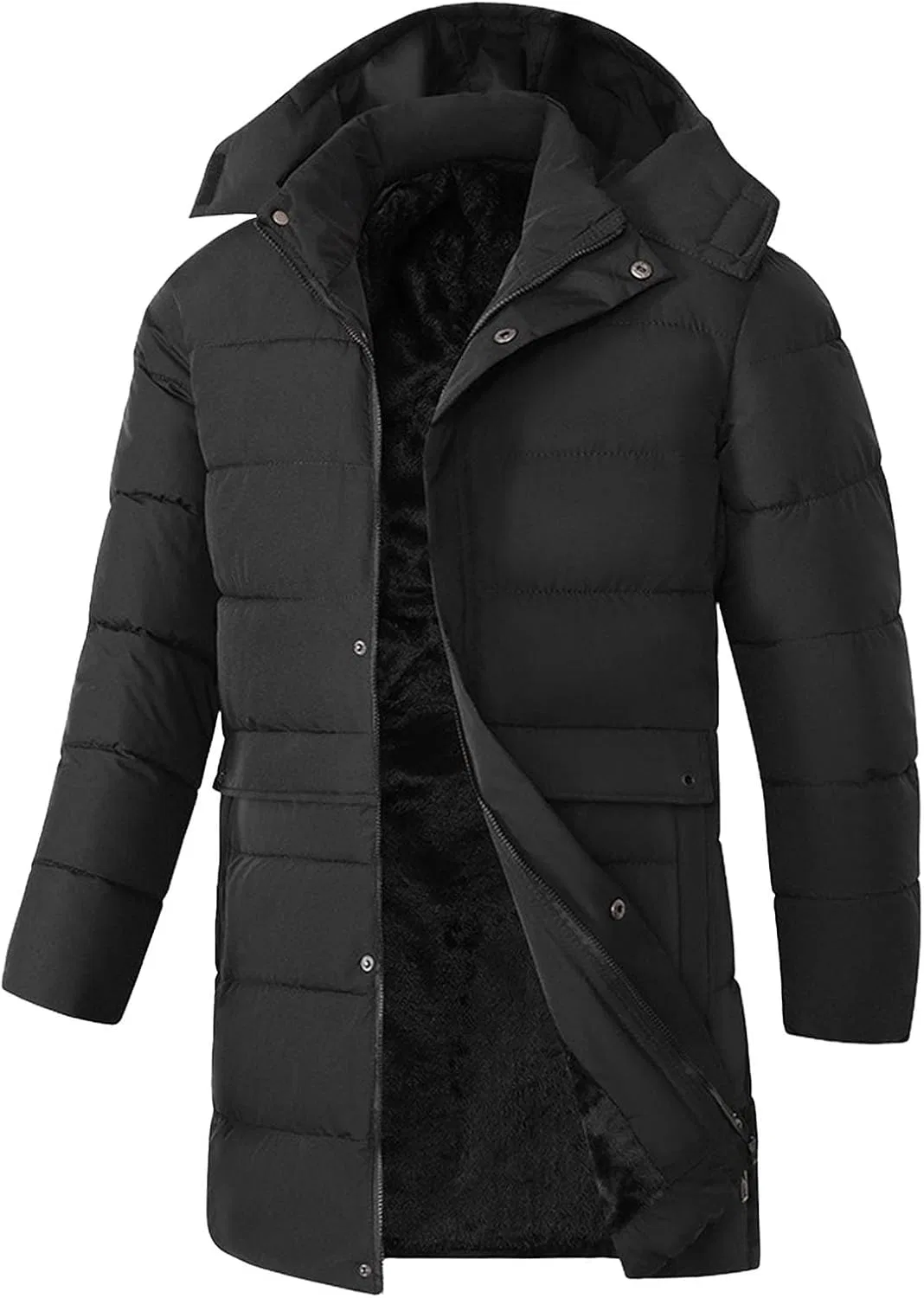Мужское длинное зимнее пальто с капюшоном Black