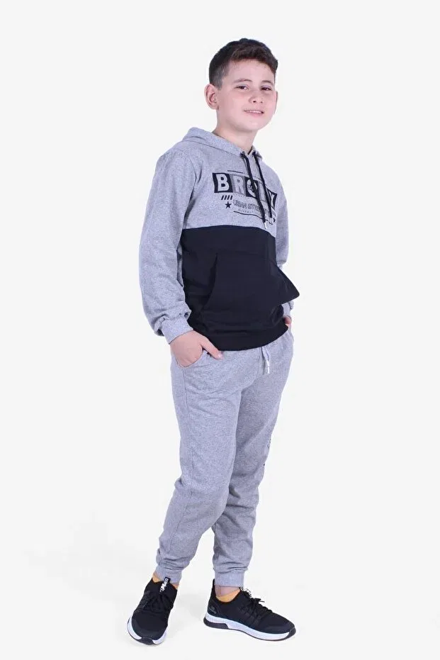 Детский комплект спортивного костюма для мальчиков с принтом Fyk Kids, Black-Gray-Lacquvert — фото 3