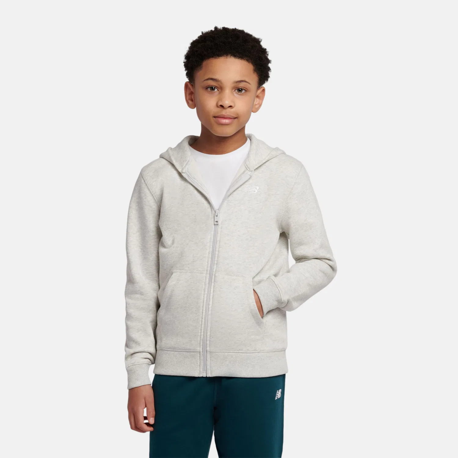 Детское худи на молнии с капюшоном и вышитым логотипом Brush Back Small Logo New Balance, Ash Heather