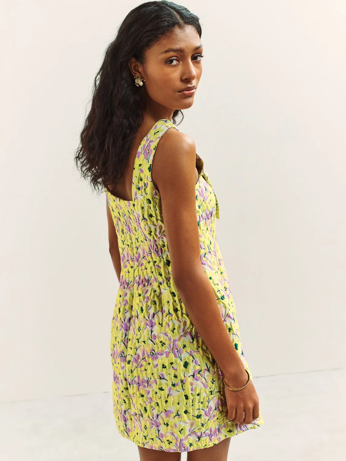 Платье мини с бантом, Yellow Floral Jacquard Next — фото 4
