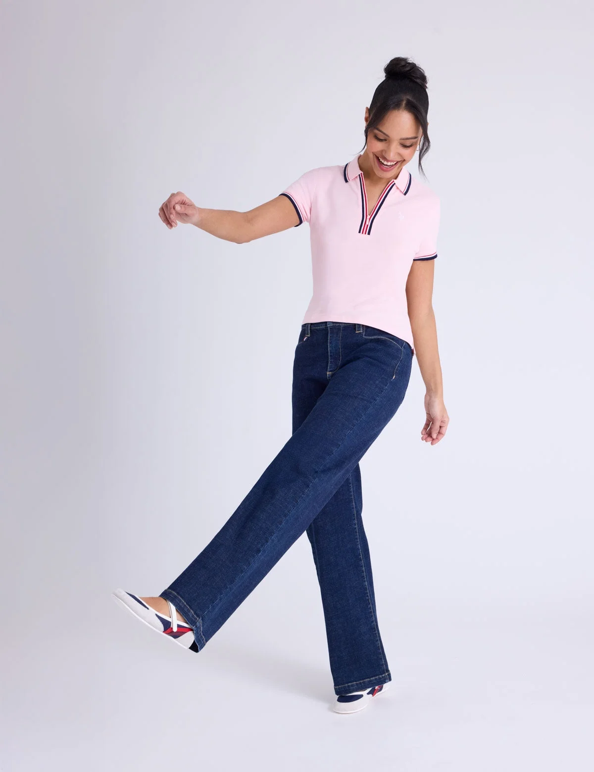 Женская футболка-поло U.S. Polo Assn. Signature Stripe Zip Placket, светло-розовый — фото 4
